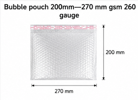 Bubble pouch 200 - 270 mm gsm 260 gauge