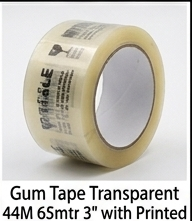 Gum Tape Transparent 44M 65mtr 3" with Printed