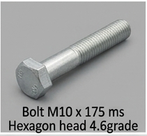 Bolt M10 x 175 ms Hexagon head 4.6grade