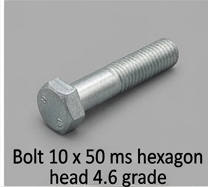 Bolt 10 x 50 ms hexagon head 4.6 grade